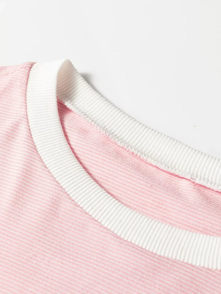 Stripe Contrast Edge Patchwork Long Sleeve Top