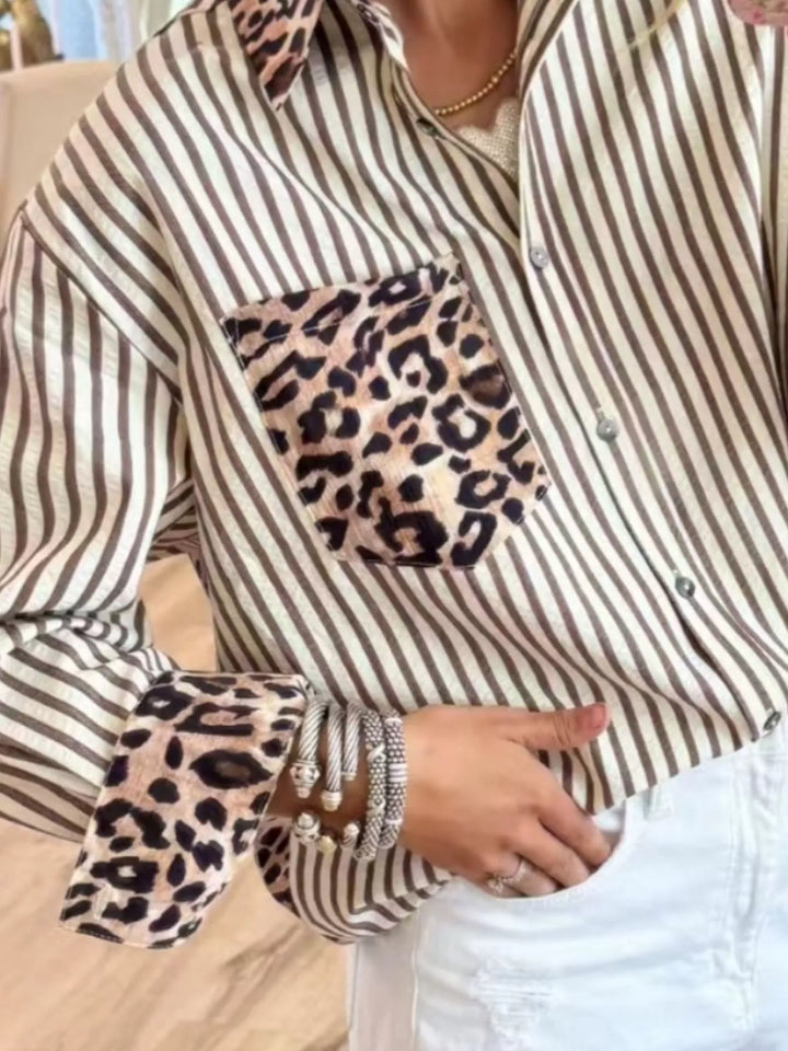 Leopard Striped Button Up Shirt