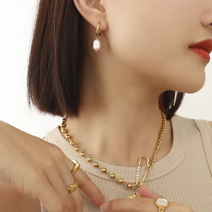 Gold-Plated Titanium Steel Pearl Earrings
