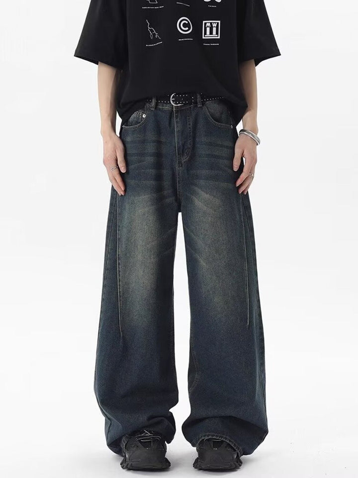 Men's Full Size Vintage Wash Wide Leg Jeans Plus Size
