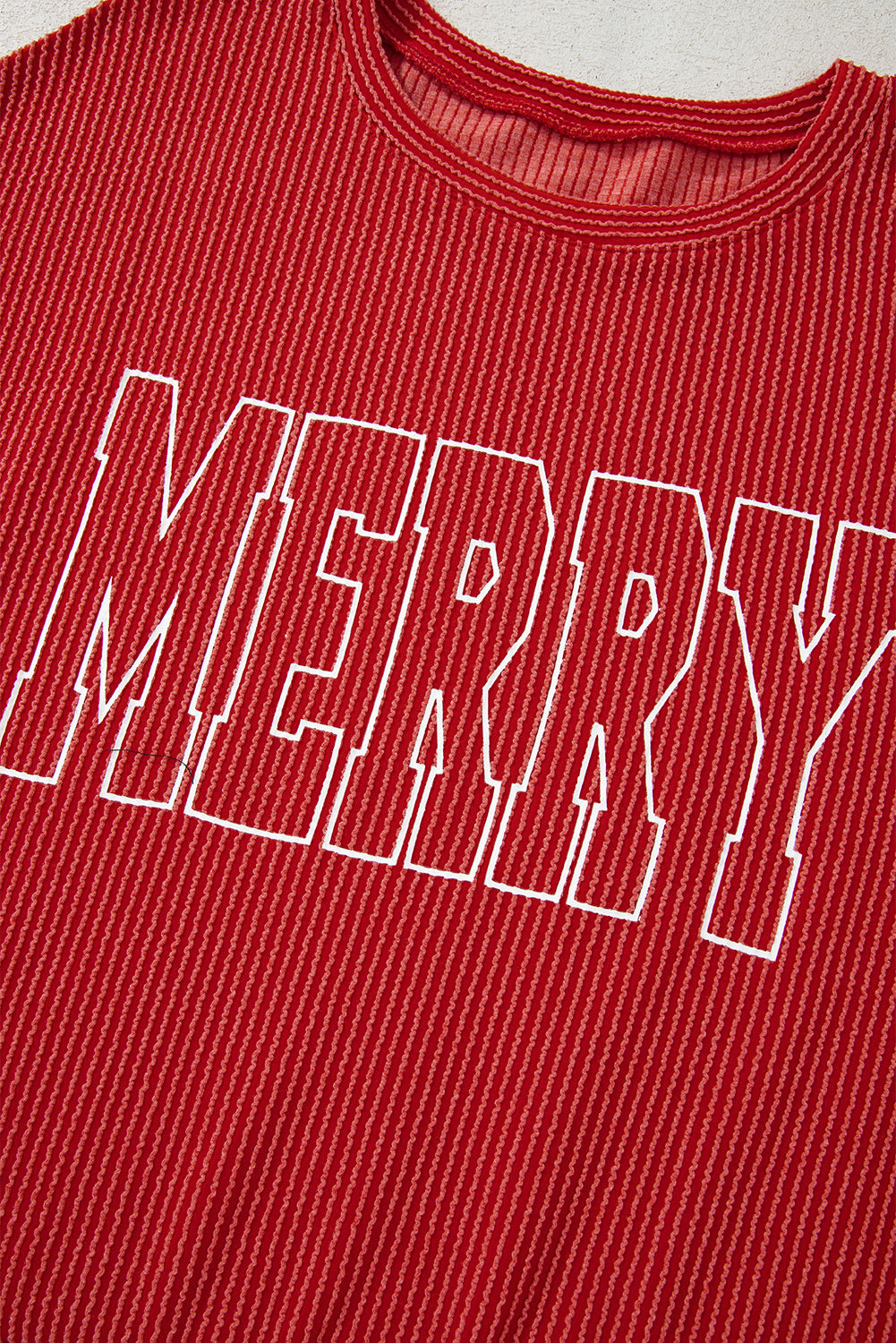 Fiery Red Twist Ribbed MERRY Letter Graphic Plus Size Pullover