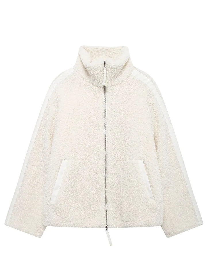 Zip Up Turtleneck Long Sleeve Plush Jacket