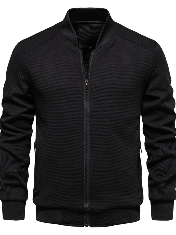 Men's Waffle Knit Baseball Collar Zip Up Jacket