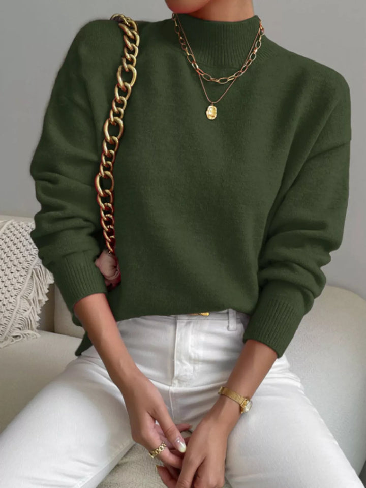 Mock Neck Dropped Shoulder Sweater