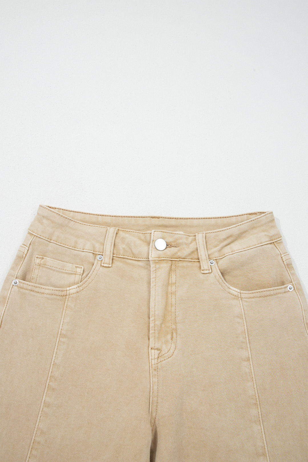 Apricot Solid Color Seamed Center Wide Leg Cropped Jeans