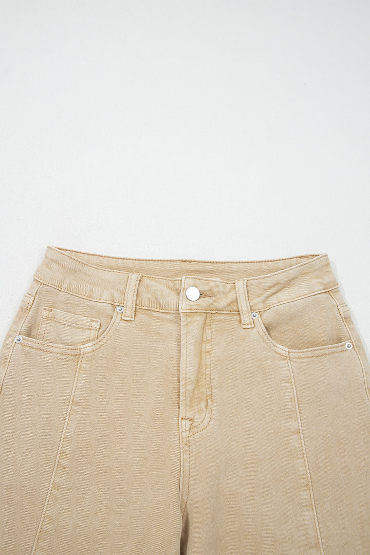 Apricot Solid Color Seamed Center Wide Leg Cropped Jeans