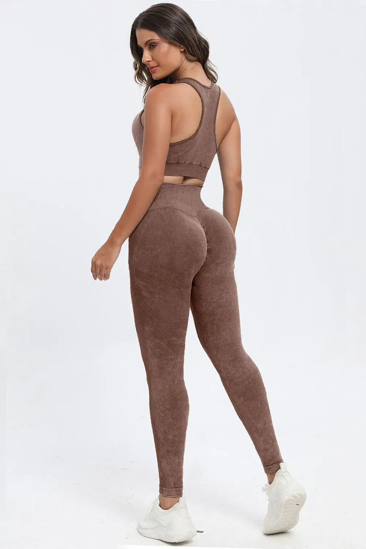 3 Piece Washed Square Neck Wide Strap Active Set