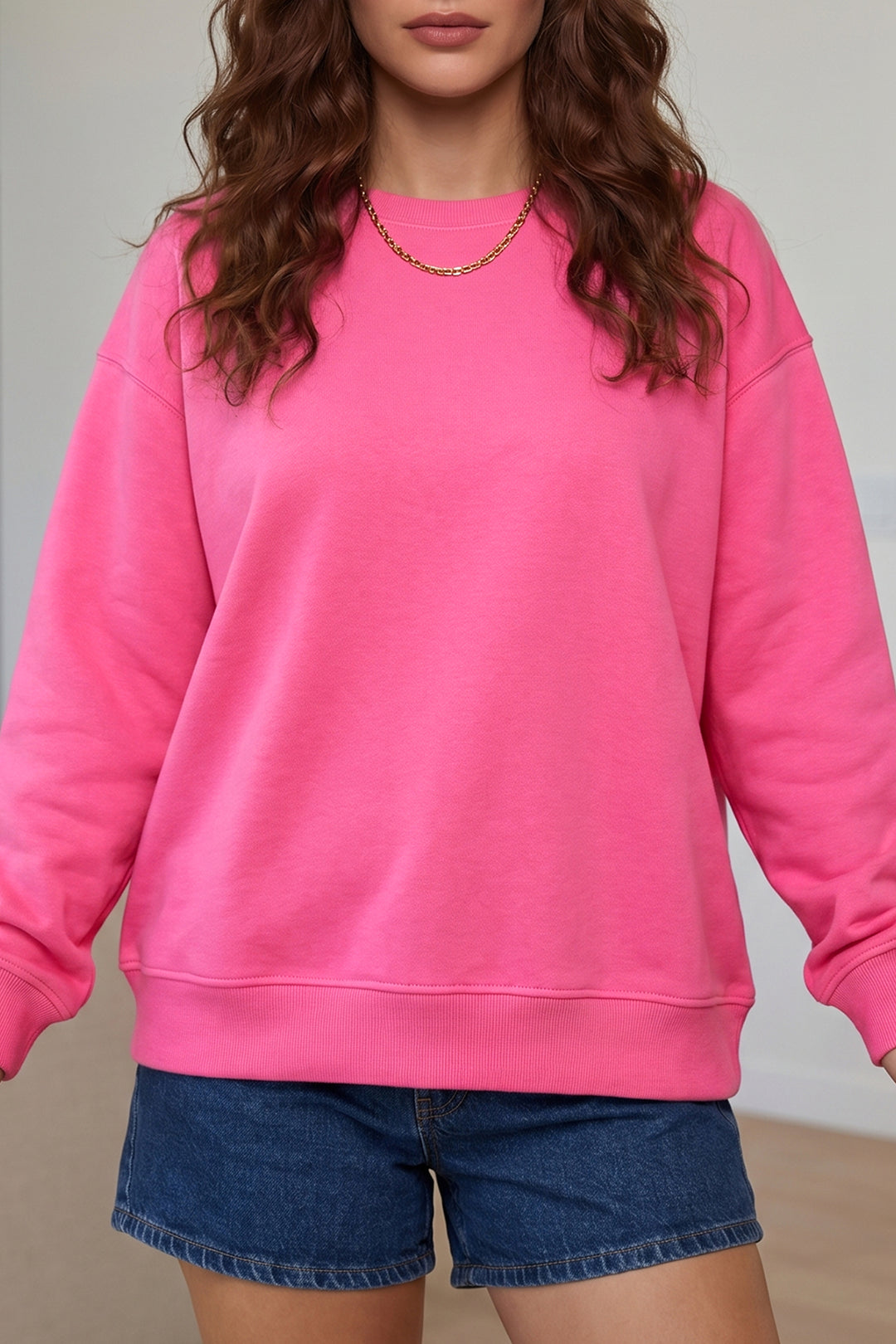 Sachet Pink Slogan Print Round Neck Long Sleeve Sweatshirt