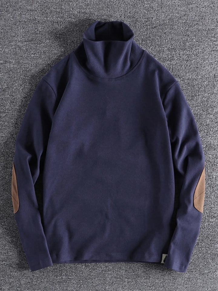 Men's Turtleneck Long Sleeve Top with Patches