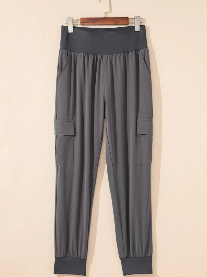 Elastic High Waist Pocketed Cargo Jogger Pants