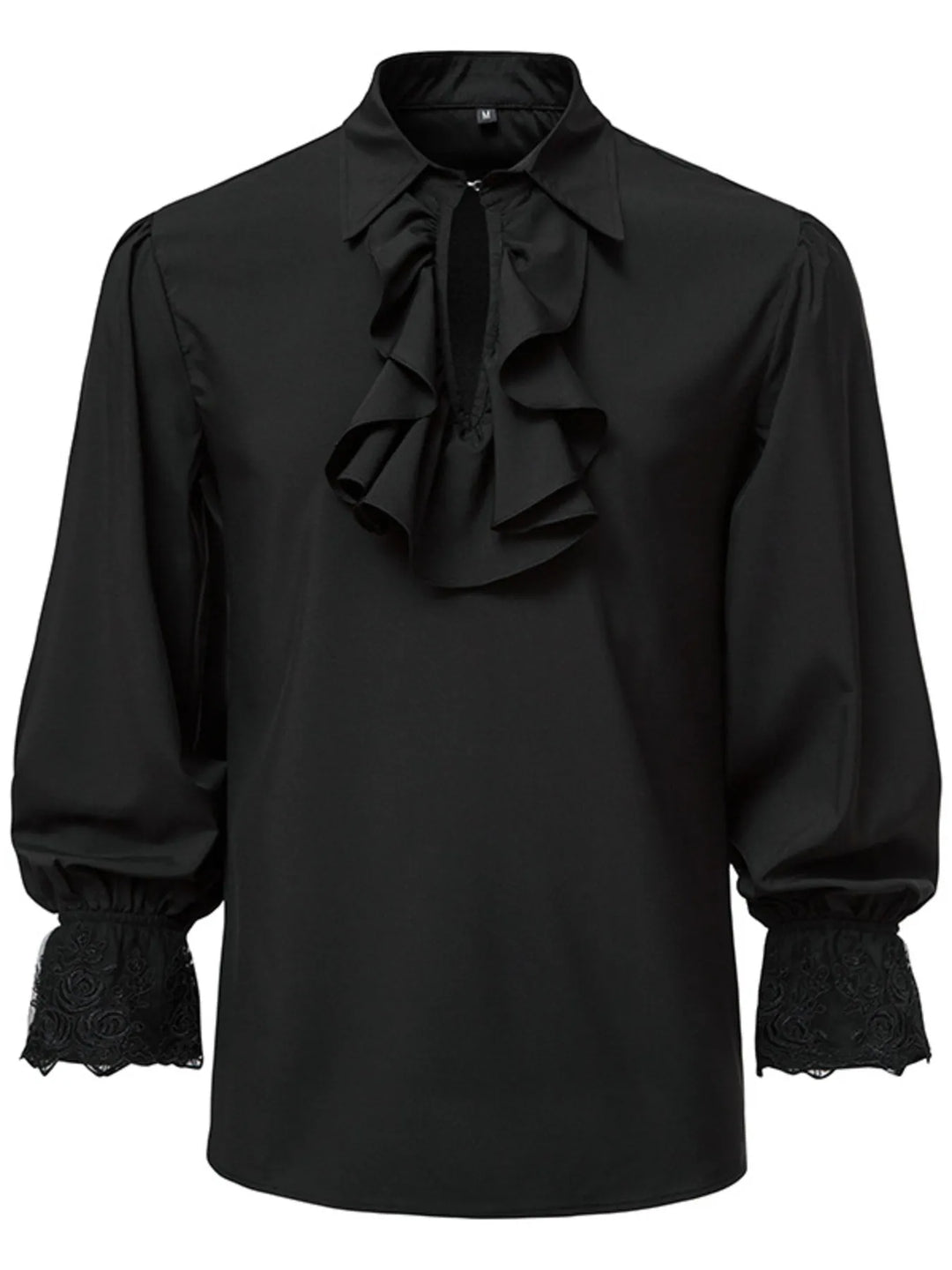 Men's Ruffled Lace Detail Long Sleeve Blouse