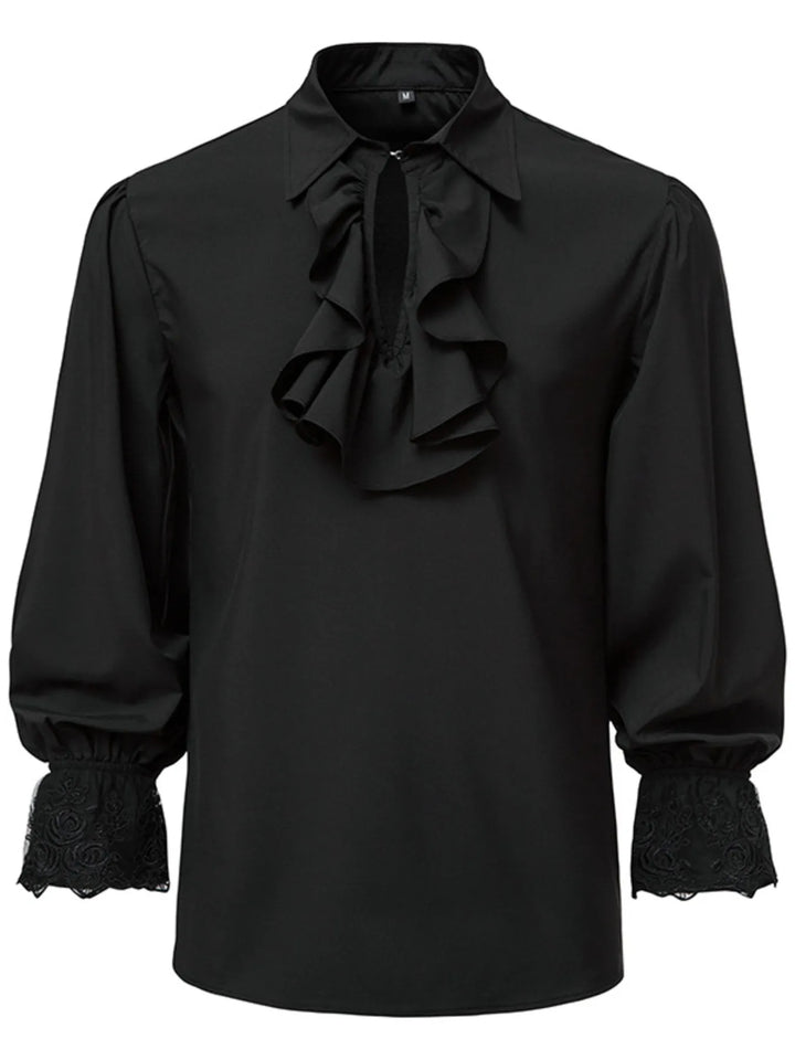 Men's Ruffled Lace Detail Long Sleeve Blouse