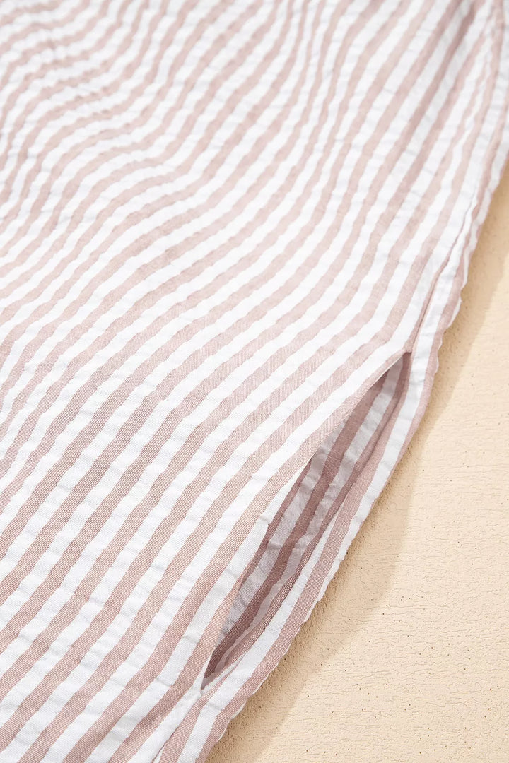 Stripe Frilled Collar Half Sleeve Shirt Dress
