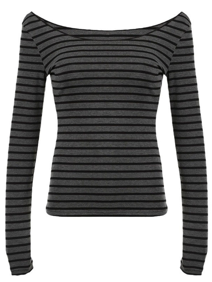 Striped Boat Neck Long Sleeve T-Shirt
