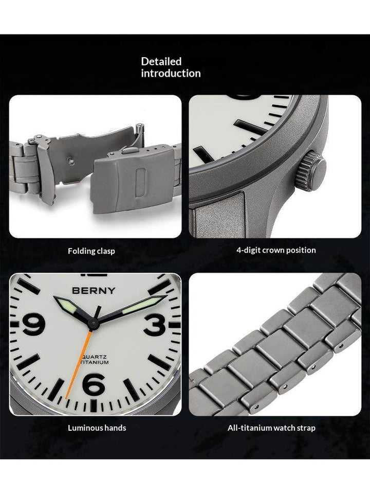 Bernie Mens Waterproof Highly Luminous Titanium Alloy Quartz Watch