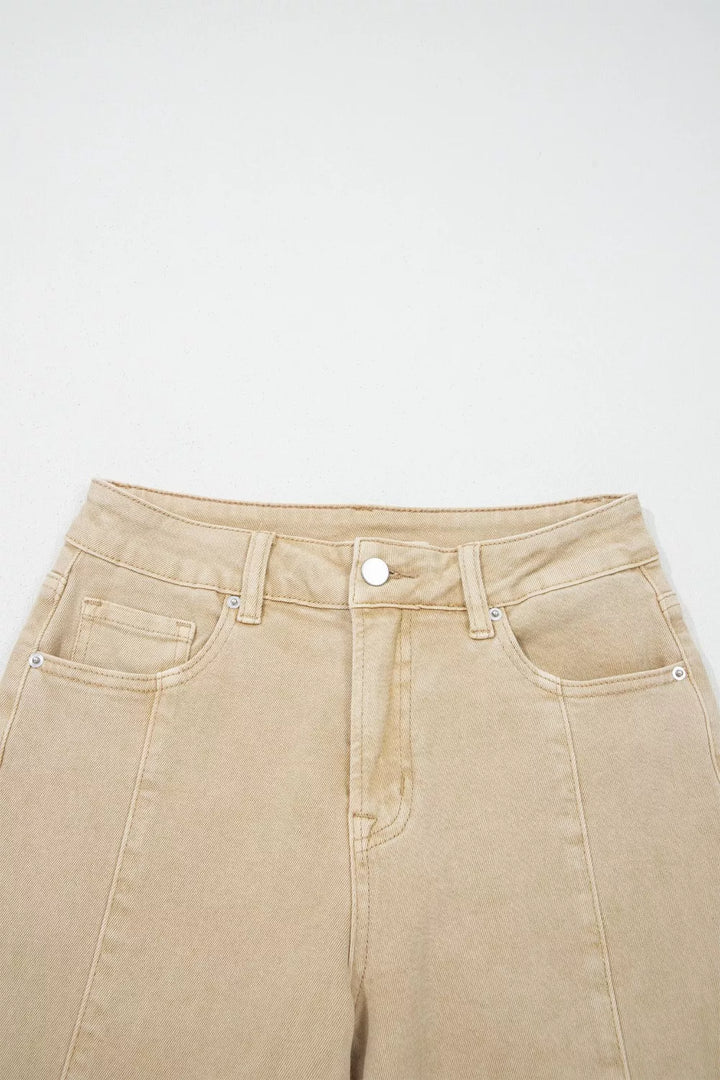 Solid Color Seamed Center Wide Leg Cropped Jeans