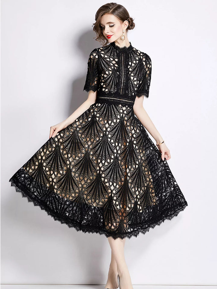 Full Size Lace Short Sleeve Midi Dress Plus Size
