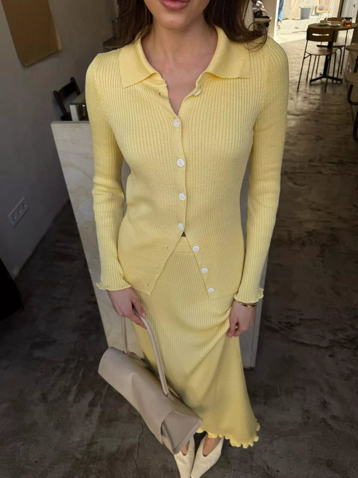 Button Up Knitted Cardigan and Skirt Set