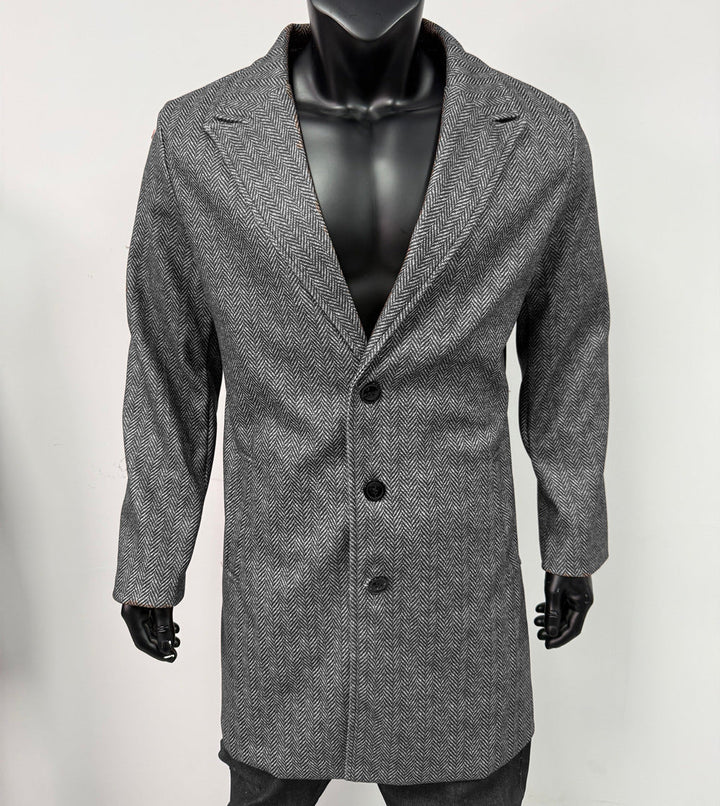 Mens Single-breasted Mid-length Wool Coat