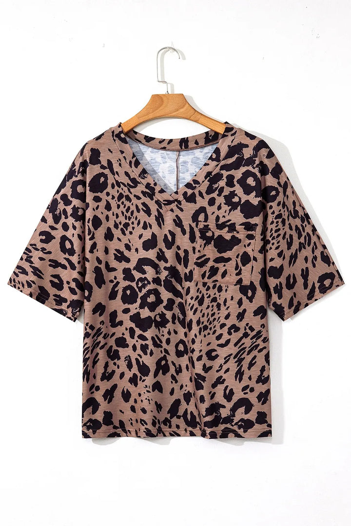 Leopard V-Neck Half Sleeve T-Shirt