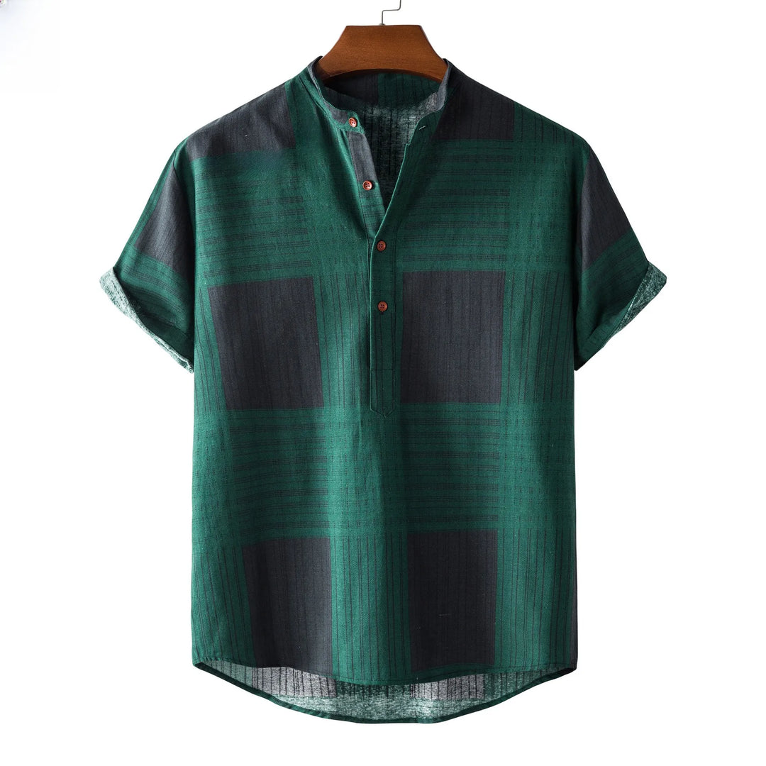 Men's Casual Plaid Short Sleeve Button Detail Shirt