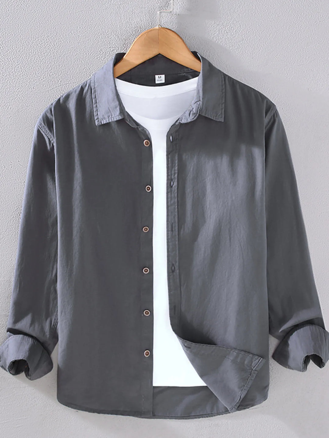 Men's Plus Size Button-Up Shirt with Rolled Sleeves