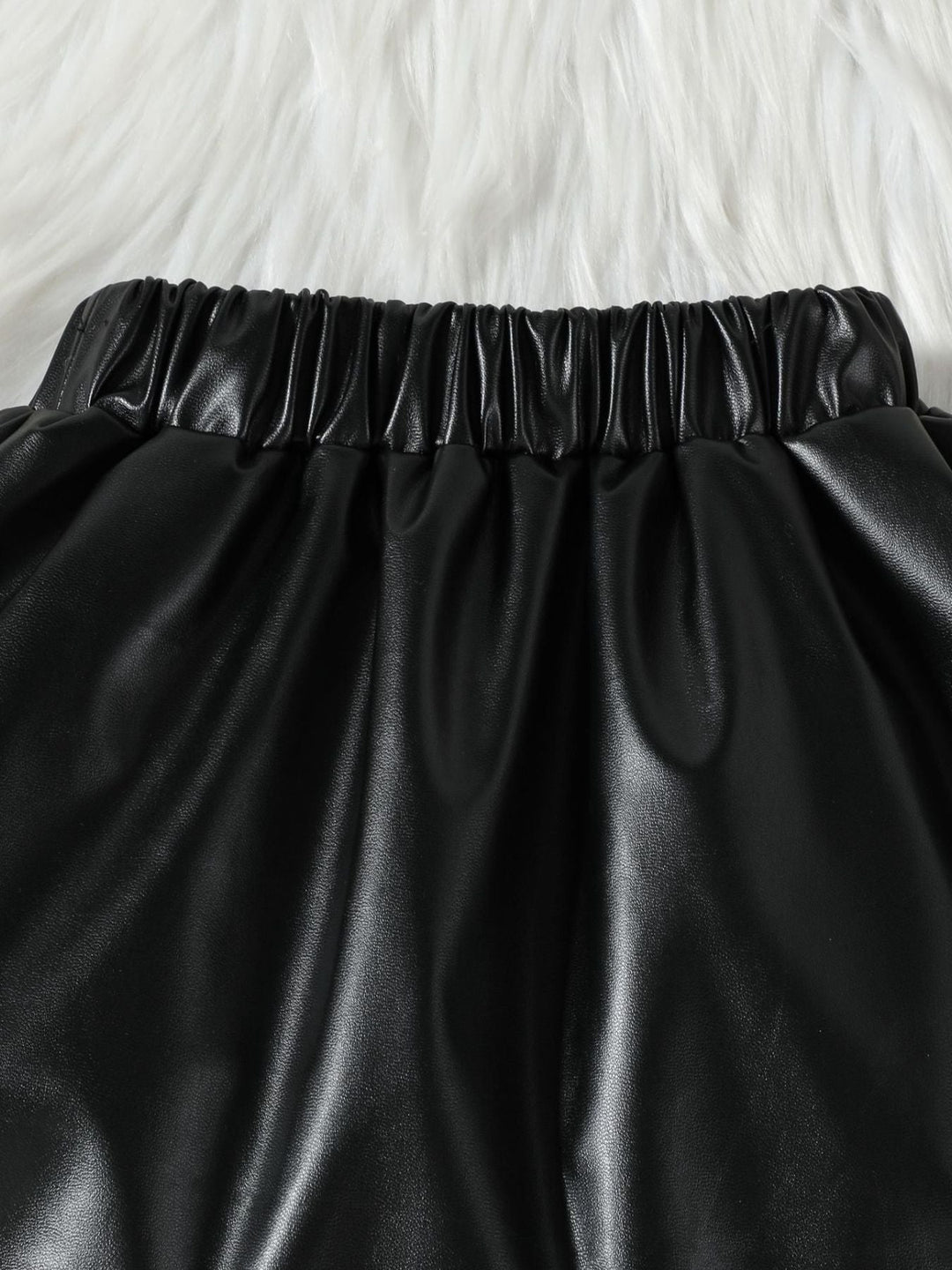 Children's Ruffled Faux Leather Top and Skirt Set