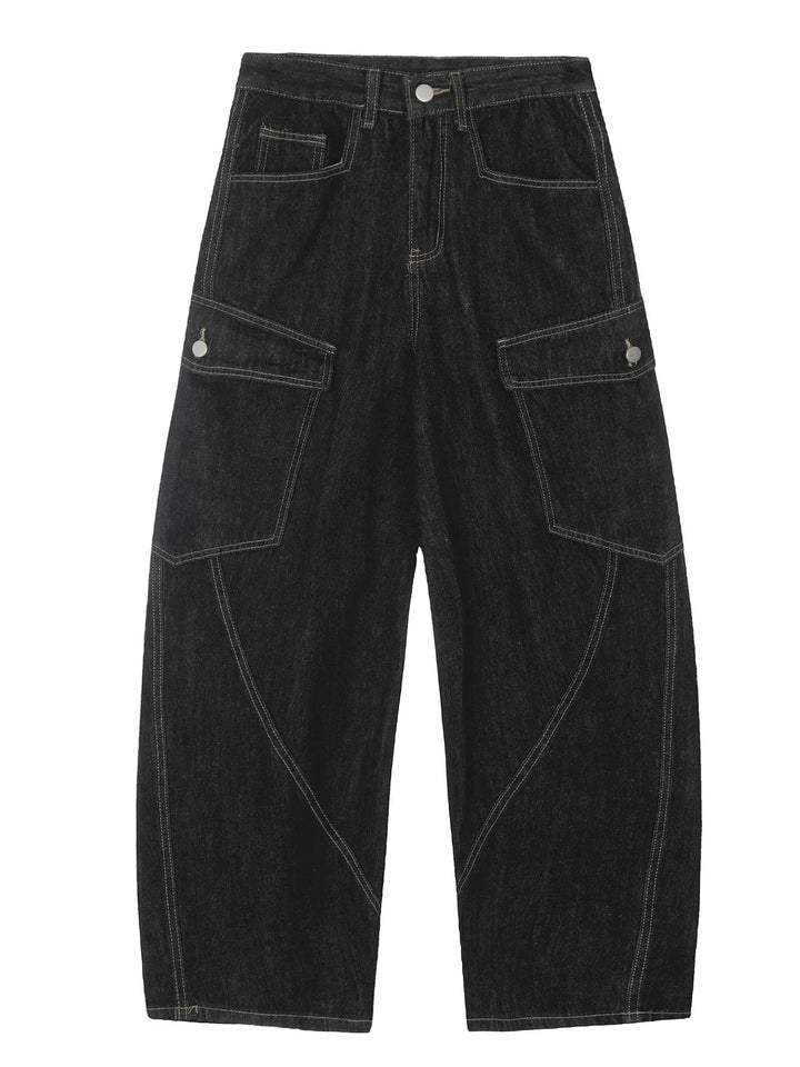Men's Washed Curved Jeans with Contrast Stitching