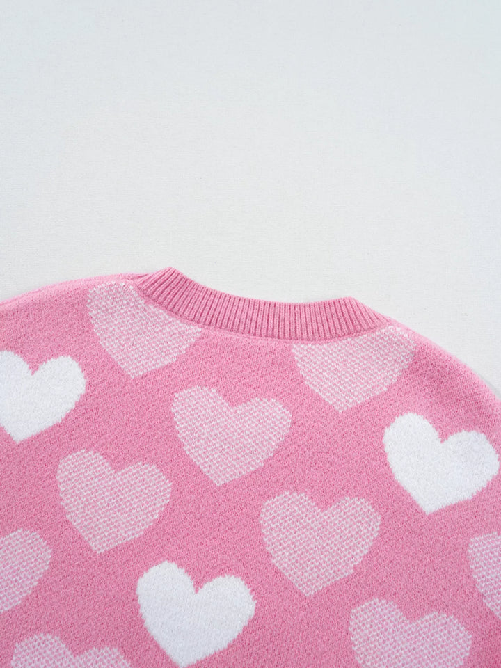 Pearled Heart Print Valentines Crew Neck Sweater