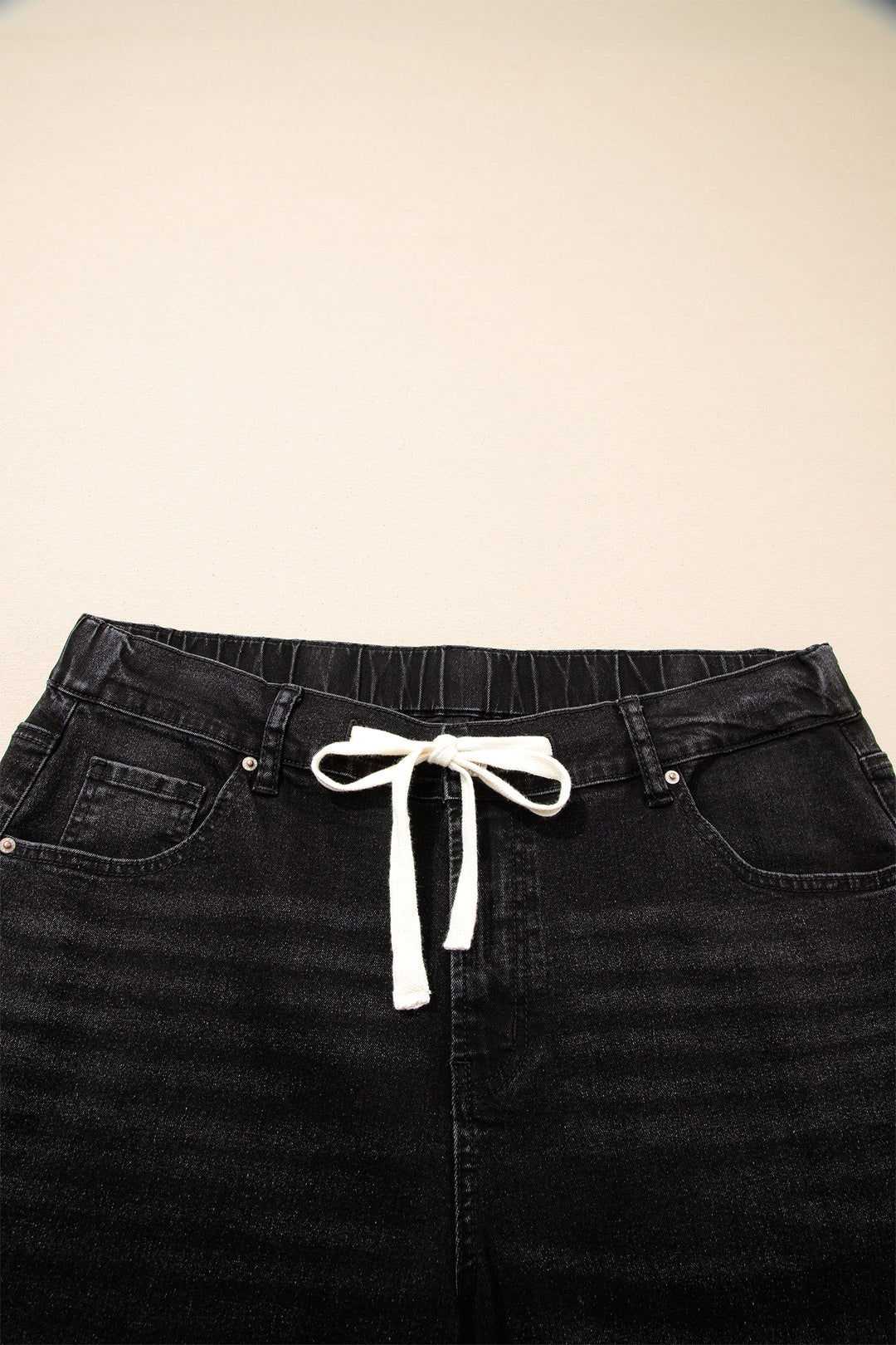 Black Acid Wash Contrast Lace-up Plus Size Jeans