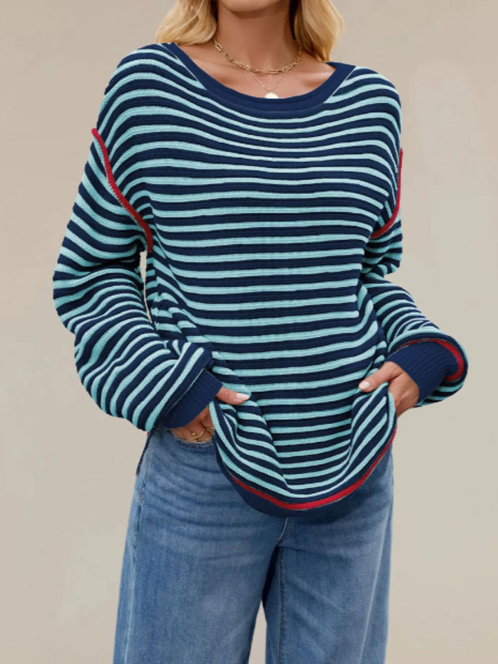 Slit Striped Oversized Sweater
