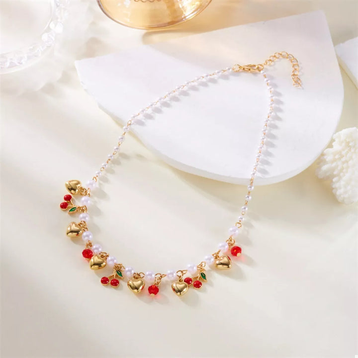 18K Gold-Plated Cherry & Heart Pearl Necklace