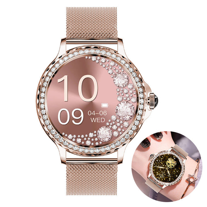 Bluetooth Calling Smart Fitness Bracelet Waterproof Watch With Diamond Accents