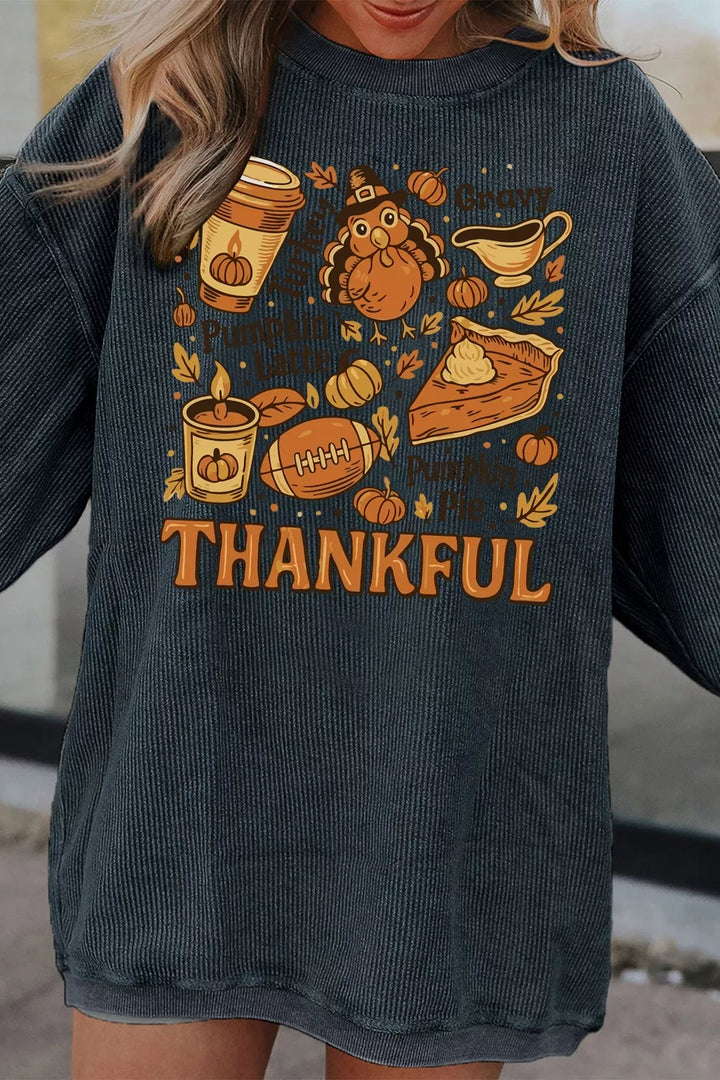 Thankful Thanksgiving Graphic Long Sleeve Sweatshirt