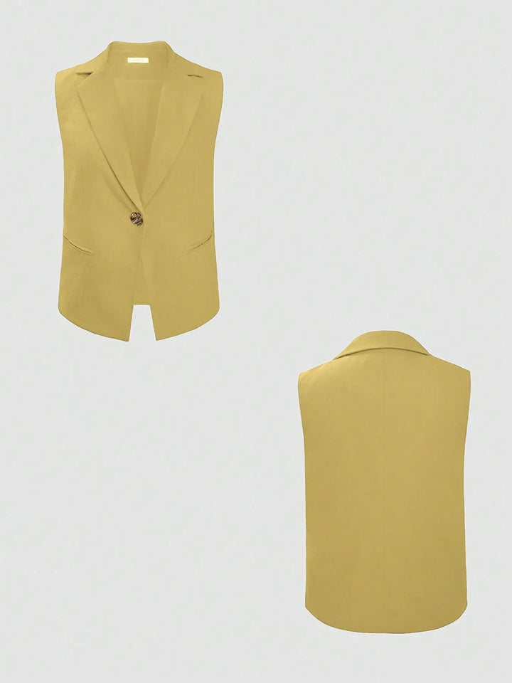 One Button Sleeveless Top and Pants Set
