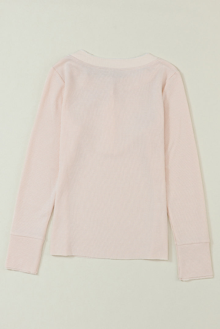 Beige Waffle Knit Textured Henley Top