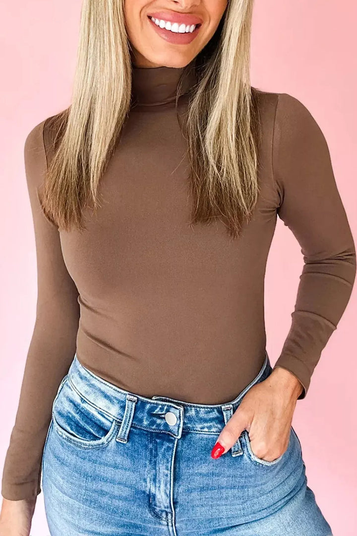 Slim Fit High Neck Long Sleeve Basic Top