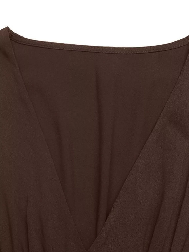 V-Neck Long Sleeve A-Line Midi Dress