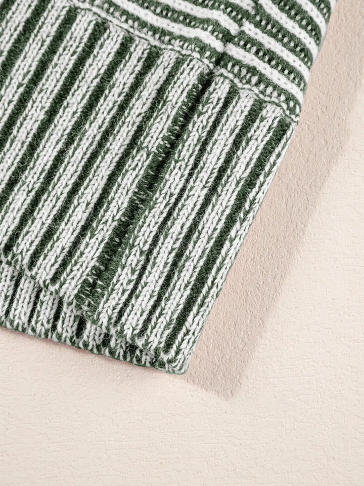 Striped Ribbed Knit Boat Neck Baggy Sweater
