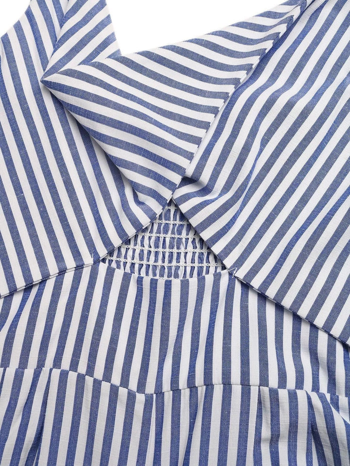 Striped Cutout Knot Front Wide Leg Jumpsuit