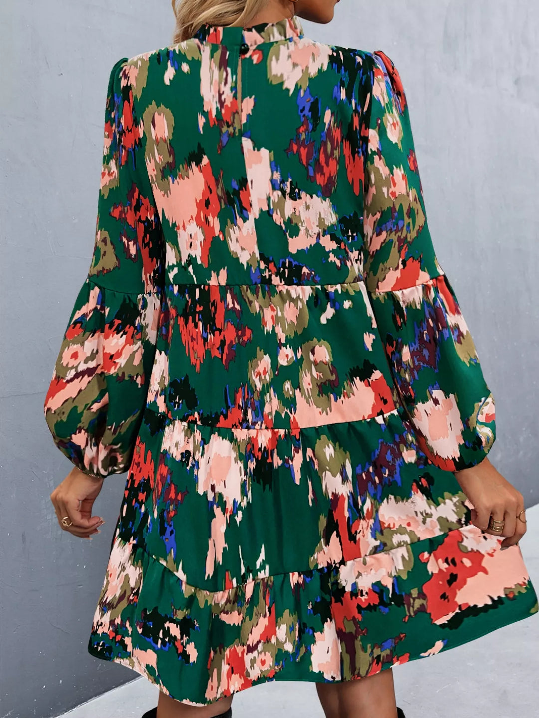 Printed Balloon Sleeve Mini Dress