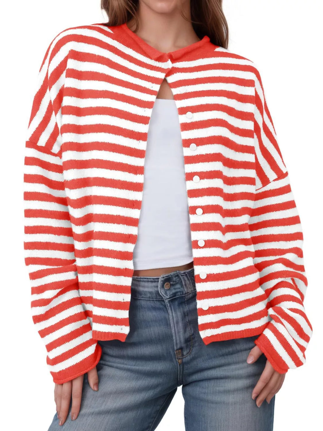 Striped Button-Down Knit Cardigan