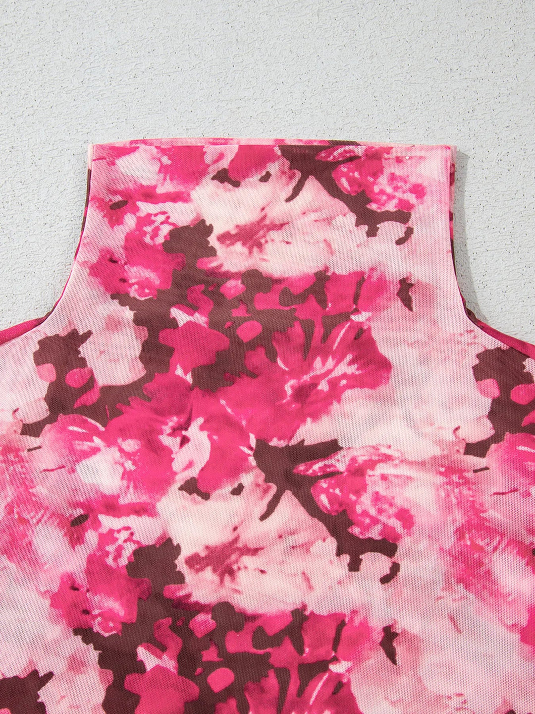 Floral Mesh Flounce Sleeve Mock Neck Blouse