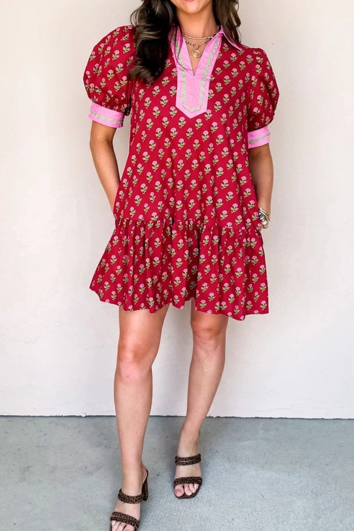Floral Print Ruffle Hem Mini Dress