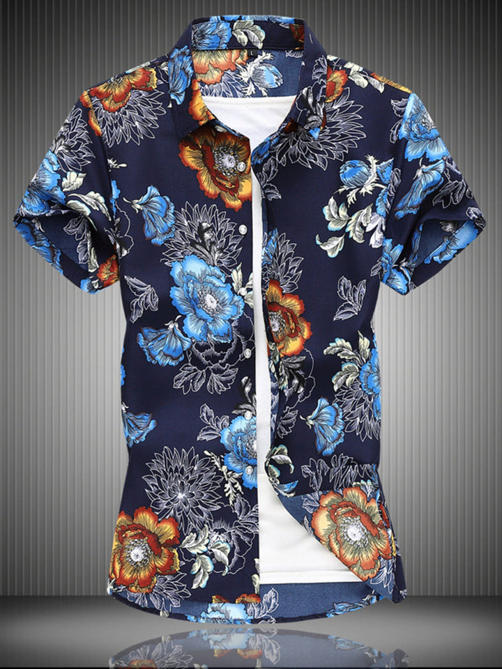 Men's Plus Size Floral Print Short Sleeve Casual Shirt