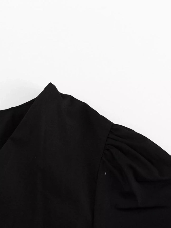 Ruffled Hem Ruched Puff Sleeve Mini Dress