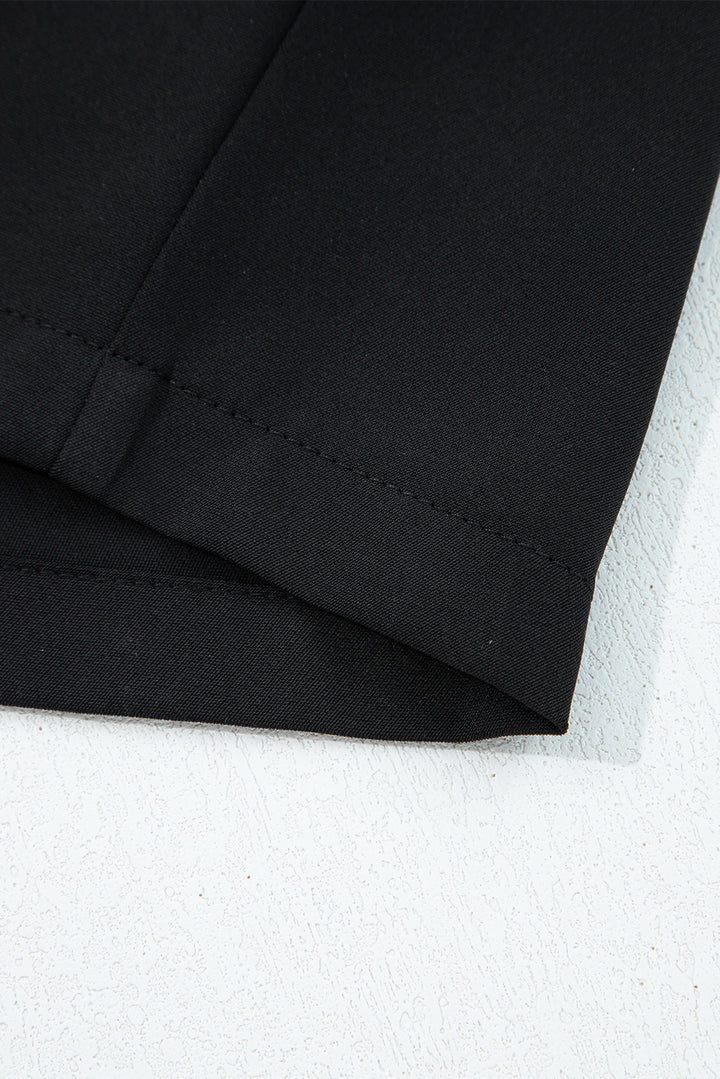 Black Pleated Detail Pull On High Elastic Waist Loose Straight Pants