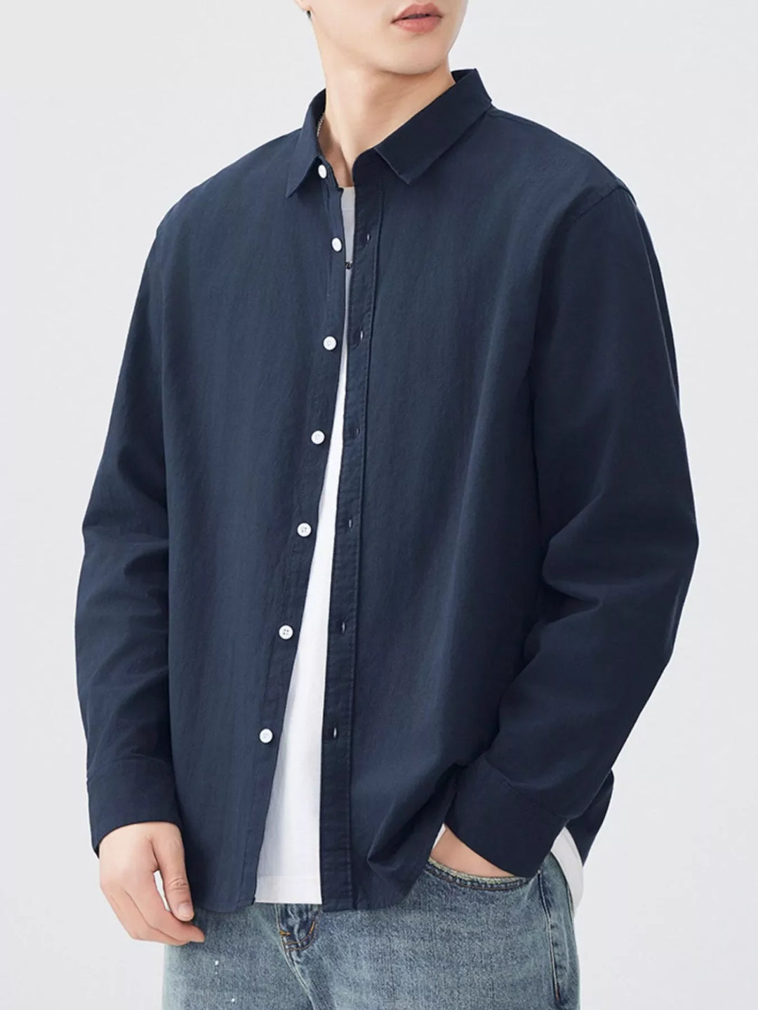 Men's Plus Size Long Sleeve Button-Up Shirt