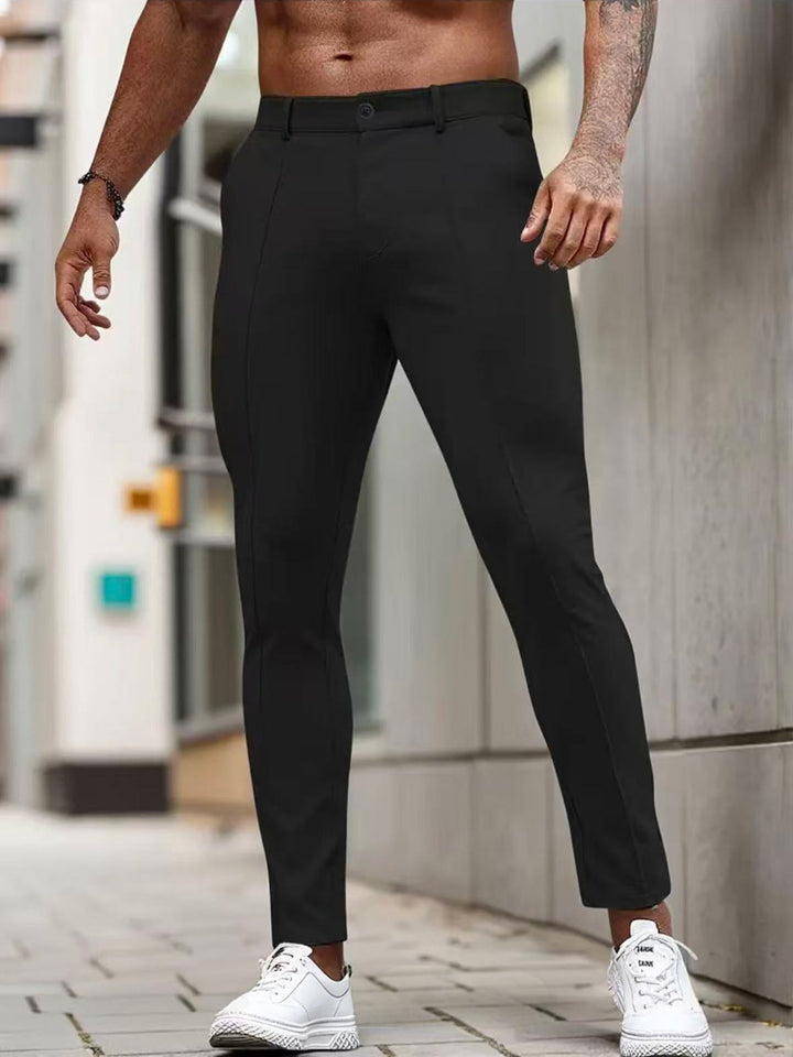 Mens Slim-Fit Solid-Color Stretch Cropped Dress Trousers