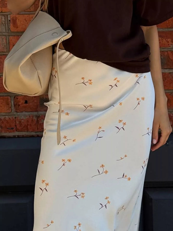 Floral Print Satin Skirt